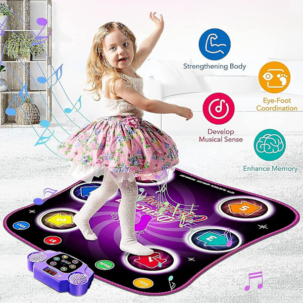 Dansmatte for barn 3 4 5 6 7 8 9 10+ år med Bluetooth, musikkdansmatte med 6 opplyste piler, elektroniske dansmatteleker med 5 spillmoduser