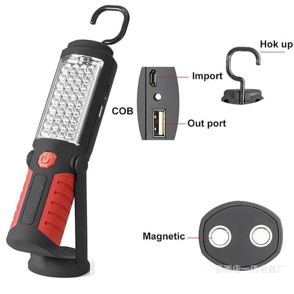 Powerful 36+5 LED 3000 Lumen Portable Rechargeable Work Light with Adjustable Bracket, Hook, and Magnetic Base