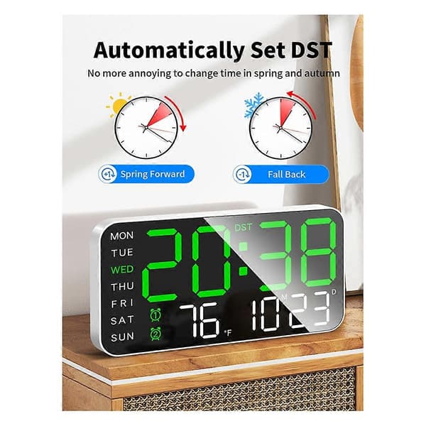 8.4 inch Large Digital Wall Clock, LED Alarm Clock with Large Digits, Date, Temperature, Daylight Saving Time, for Room, Be
