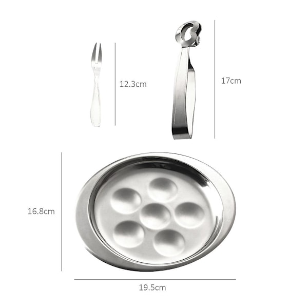 Ruostumattomasta teräksestä valmistettu etananlautanen setti Escargot-ateriasarja 6 lokeroa etanaruokia pinseteillä ja haarukalla