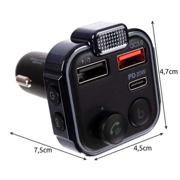 Bluetooth FM-lähetin & Lataus 20w - Autoon - Auton lataus