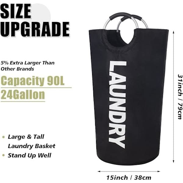 Laundry Basket with Padded Handles, Waterproof Foldable Laundry Hamper, Laundry Basket for Bathroom, Laundry Room, Dorm Black