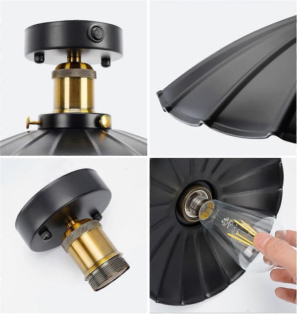 12V RV Vintage Ceiling Light (1E26 Bulb Included), 3000K 12 Volt RV Light with On/Off Switch