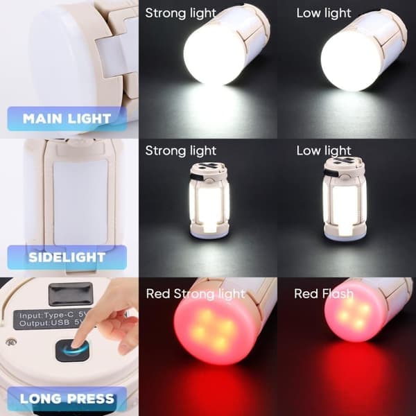 Foldable Camping Lantern - 4000LM Rechargeable Emergency Light | 6 Light Modes, IPX4 Water Resistant | For Hiking, Emergencies & Storms