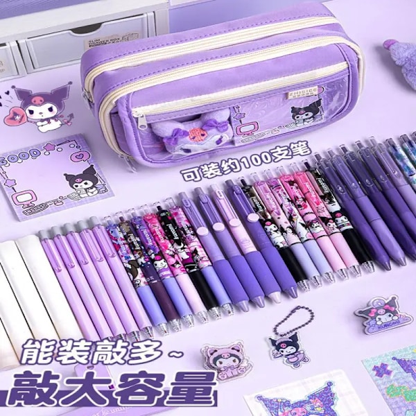 Sanrio Kuromi Söt Stor Kapacitet Pennfodral För Flickor Vackra Blixtlås Penna Kawaii Barnens Väska Kvinnors Skolmat