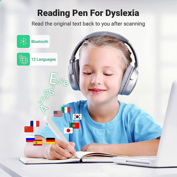 Pennskanner, text-till-tal-enhet för dyslexi, Ocr Digital Highlighter Reader Pen, Exam Reading Pen, Bluetooth språköversättare, ingen månadsavgift