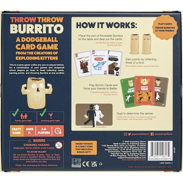 Exploding Kittens Throw Throw Burrito Kortspel för vuxna, tonåringar och barn, ett dodgeball-kortspel, engelska