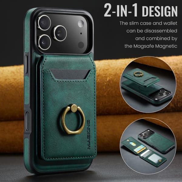 iPhone 17 Pro Case with MAGKING K1 MagSafe Detachable Wallet and RFID Grön
