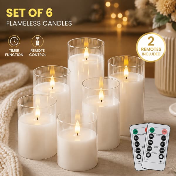 LED Flammefritt Lys med Fjernkontroll og Timer for Hjemmedekorasjon 6+2pcs Remote