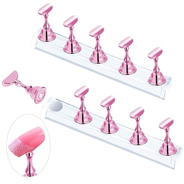 Pink Nail Stand for False Nails (2-Pack) - Magnetic Nail Holders, Nail Art Beginner Kit