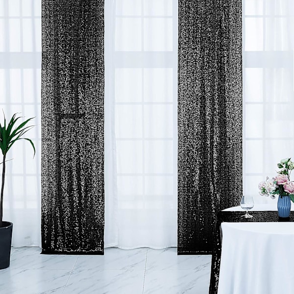 2×8Ft-2 stk. Svarte Paljettbakgrunn Gardiner Paneler, Fotografering