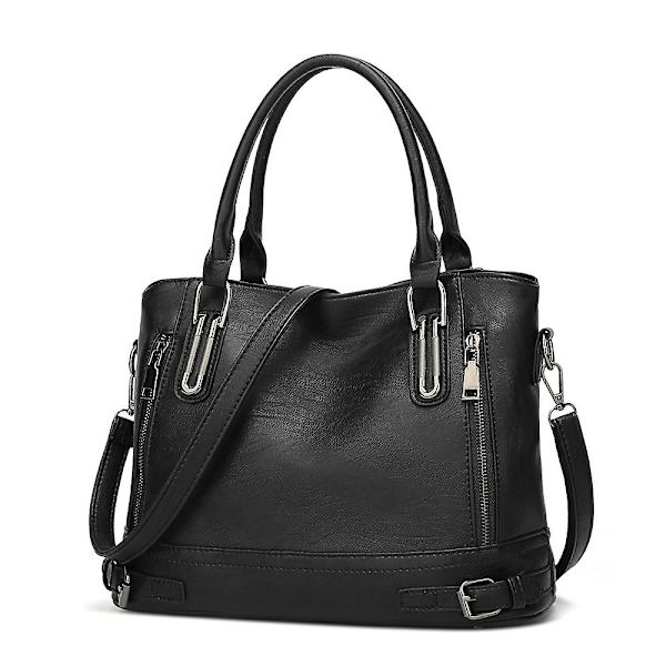 Damhandväska i läder, designerhandväska, vintage toteväska, axelväska, modeaxelväska för kvinnor - Svart-X72-