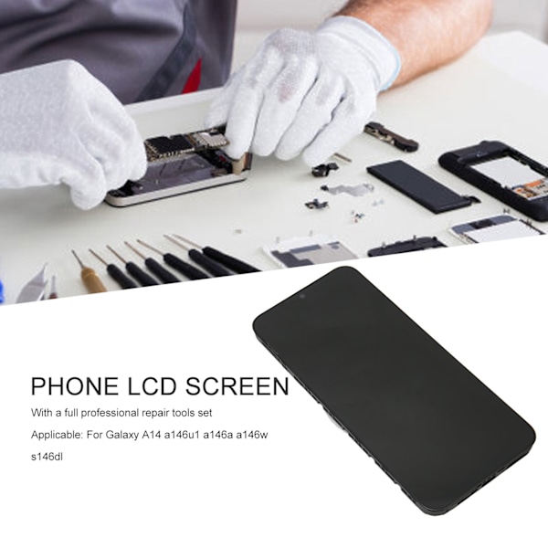 6,6 tuuman LCD-näyttö digitoijalla ja kehyksellä, kosketusnäyttö, LCD-korvaus Samsung Galaxy A14 A146u1 A146a A146w S146dl:lle, musta