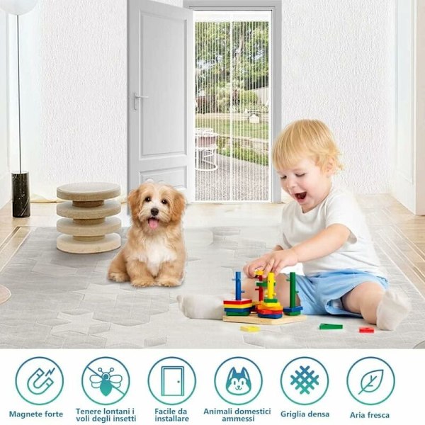 Phantasy Vit Magnetisk Myggnät Dörr Mesh Helstängd Dörr Balkong Helppo asennus 150x220cm-X71-