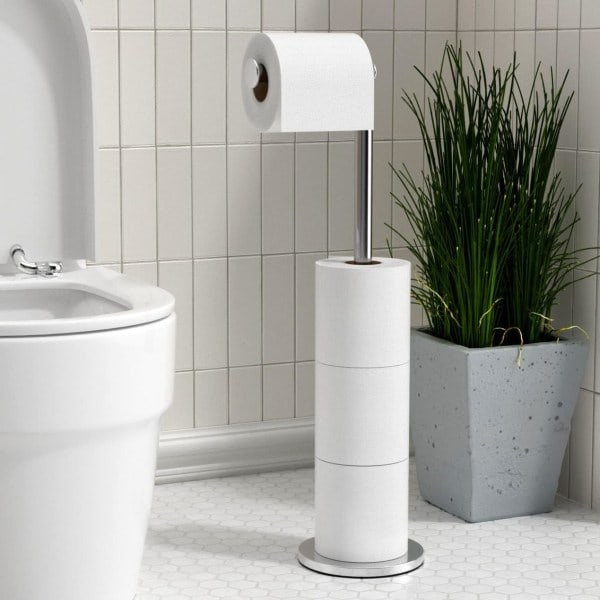 Fritstående toiletpapirholder, sammenklappelig papirrulleholder, rustfrit stål, toiletpapirholderstativ