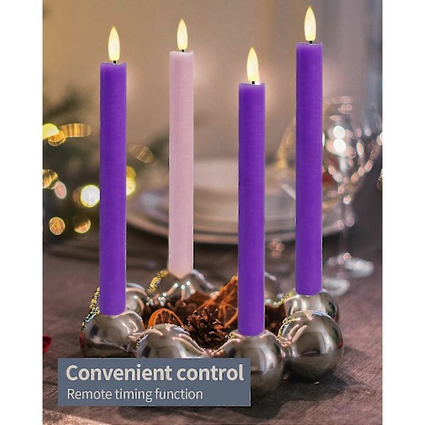 Ljusstake-set med flamlösa adventsljus - Batteridrivna LED-ljus med timer (4-pack)