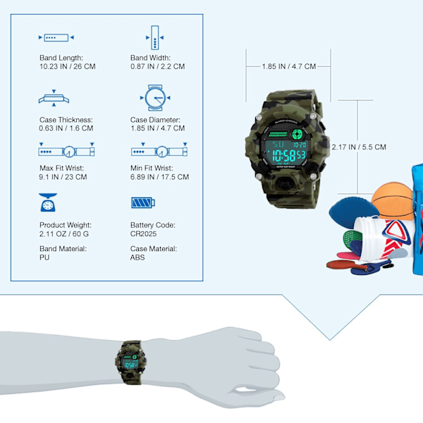 Digital klocka för barn, Sport Militärklocka för pojkar-X71-