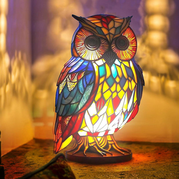 Färgad Glasdjurformad Bordlampa, Bohemisk Hartsdjurlampa för Sovrum Vardagsrum Hemmakontor Dekoration Present (Uggla)