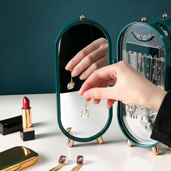 Vikbart smyckesställ, smyckesförvaringslåda 4 nivå display, med spegel