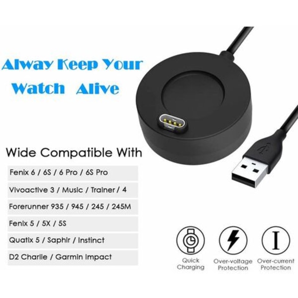 Laderkabel kompatibel med Garmin Vivoactive 3, 4, 4S, Fenix ​​7, 7S, 7X, 6, 6S, 6X, 6 Pro, 5, 5 Plus, 5S, 5X, Forerunner 45, 245, 255, 745, 935,
