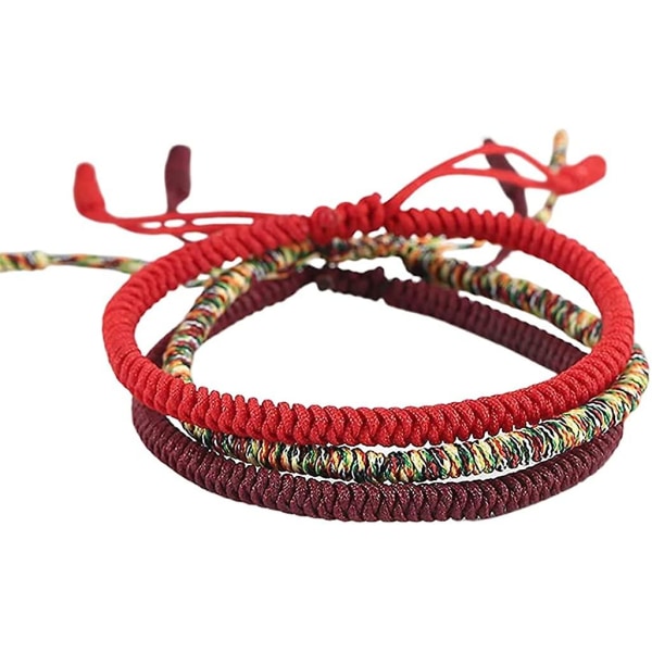 Set med 3 tibetanska buddhistiska armband gjorda för hand i flätat rep för män och kvinnor