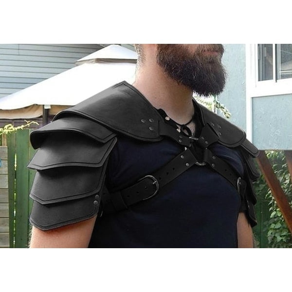 Betterlifefg - Middelalderlig Viking Læder Dobbelt Axelrustning Steampunk Vintage Læder Sele Retro Spartacus Kriger Gladiator Læderrustning
