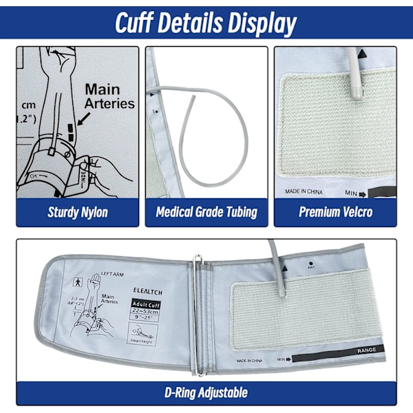 Extra Stor Manschett Kompatibel med Omron 9201d-21201d Tum (22-53 cm) XL Vuxen Blodtrycksmanschett ARM BP Ersättningsmanschett för Stor ARM, Grå