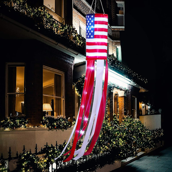 Amerikansk Flag Vindpose med Lys 4. juli US Patriotiske Stjerner