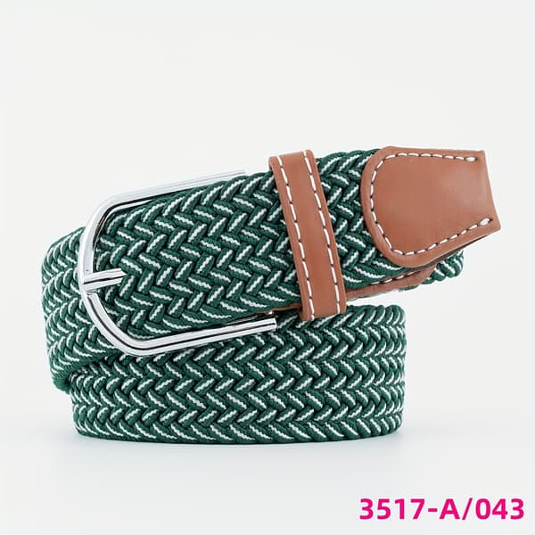 Elastisk midjebelte for menn og kvinner – koreansk stil elastisk belte med ovalt spenne i sinklegering Green/White