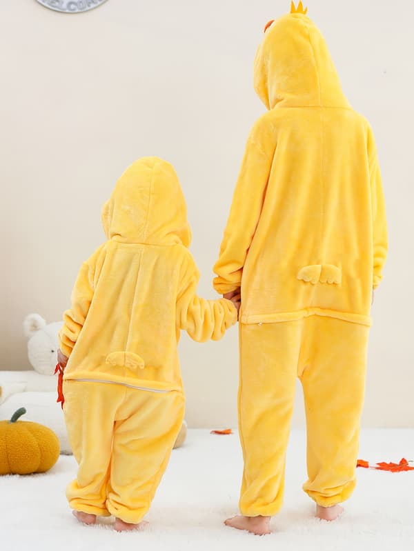 Børne Hætte Dyre-Romper Fleece Jumpsuit til Efterår Vinter 8Y Lemon Yellow