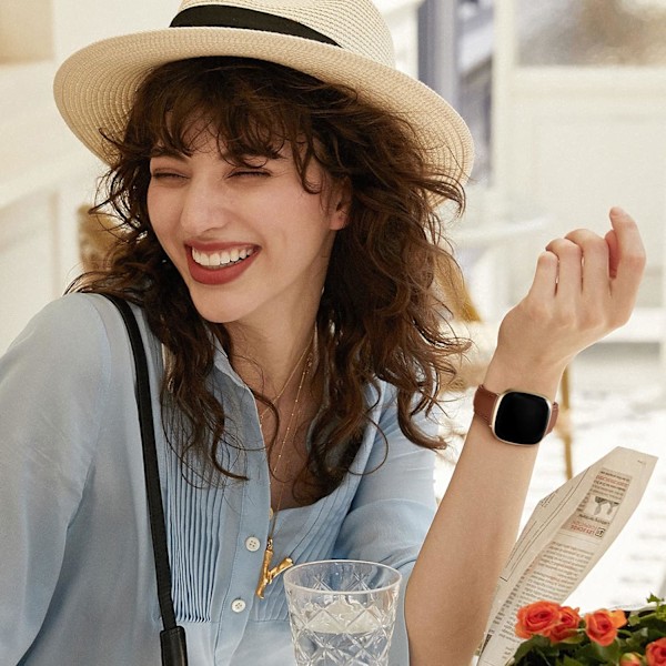Lærreim Kompatibel med Fitbit Versa 3/Fitbit Sense 2/Sense Armbånd, Ekte Lær Elegant Erstatningsreim, Brun