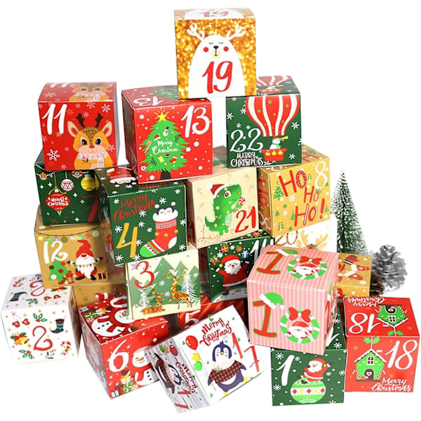 Nedräkningskalender | Blind-Box Träbordsdekor Nedräkning till Jul | 24 dagar  Advent DIY Godispresentask Barn