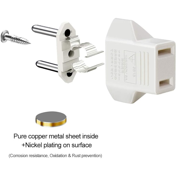 US til EU-adapter, [6-pakning] 2-pin CN Kina US-Amerika til 2-pin EU