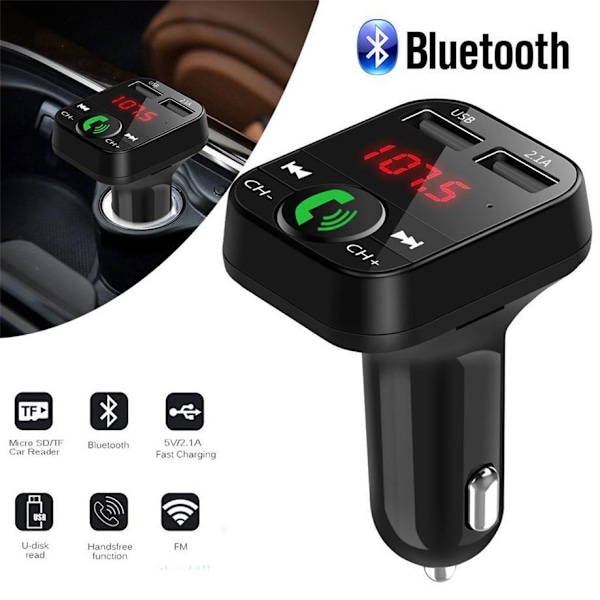 FM-transmitter X10 med Bluetooth Handsfree 4 i 1 Sort