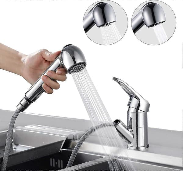 Kitchen Faucet with Pull-Out Spray 360 Swivel Kitchen Mixer with 2 Functions Single Lever Chrome Kitchen Faucet