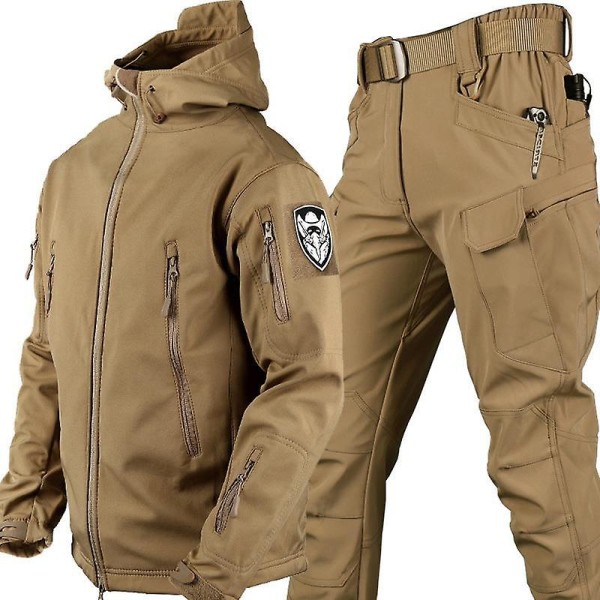 Hösten och vintern Soft Shell Hajskinn varm kostym män och kvinnor med samma utomhuskläder Special Forces kamouflage träningskläder brown L