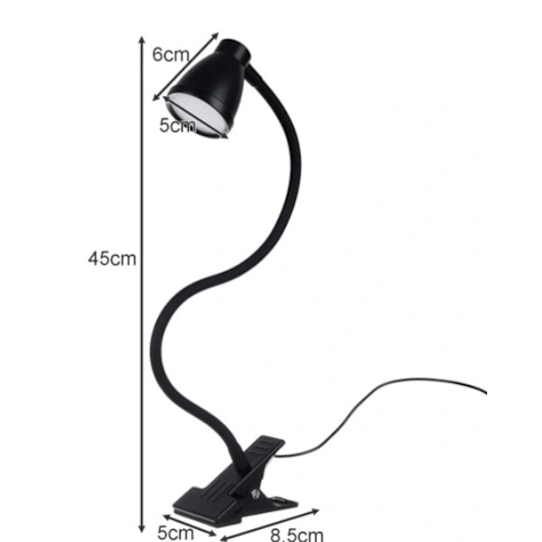 Skrivebordslampe med Klemme - USB - Svart