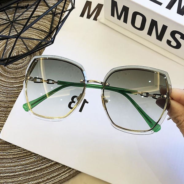 Mode båglösa fyrkantiga solglasögon för kvinnor 2023 märkesdesigner solglasögon Vintage nyanser Kvinnliga Rosa glasögon Green