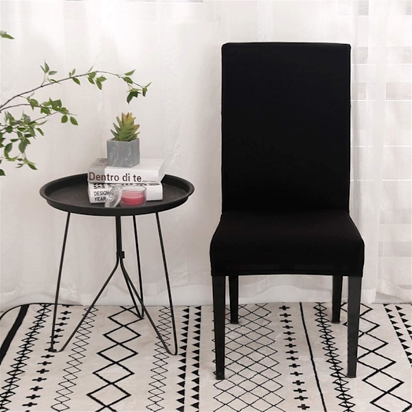 Ruokatuolinpäällinen, setti 4 tai 6, joustava irrotettava pestävä ruokatuolinsuoja koristeluun, istuinpäällinen hotelliin, musta black 4pcs