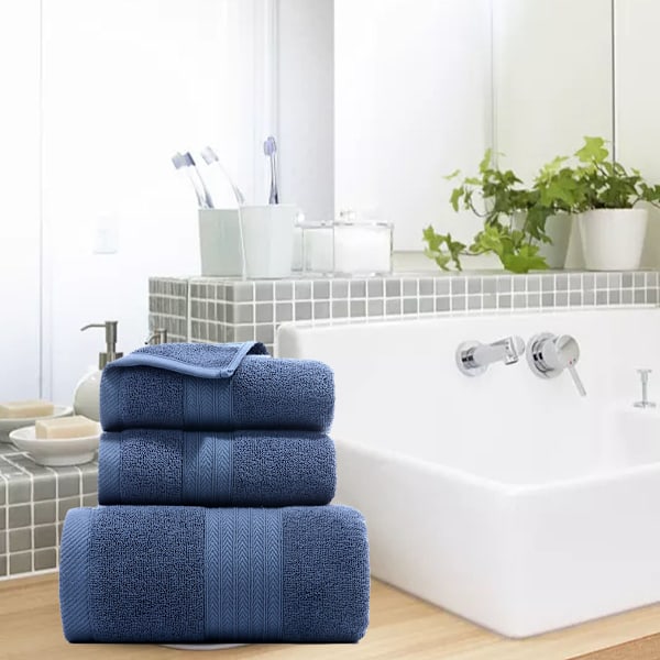 Käsipyyhesetti, jossa 3 puuvillaista kylpypyyhettä, pehmeitä ja imukykyisiä kylpypyyhkeitä, kylpyläpyyhe 34*74cm käsipyyhe kylpypyyhe 70*140cm blue