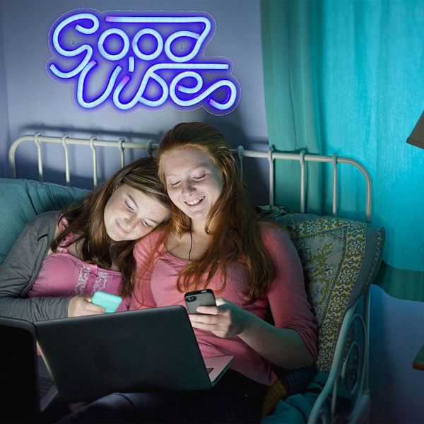 Blå Positiv Våg LED Väggmonterad USB Dekorativ Neonskylt-X71-