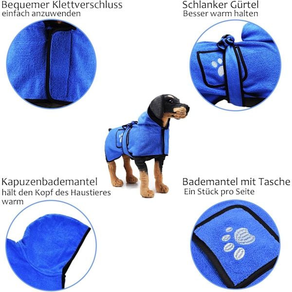 Hundbadhandduk med Dubbelficka, Huva och Bälte, Portabelt Husdjur