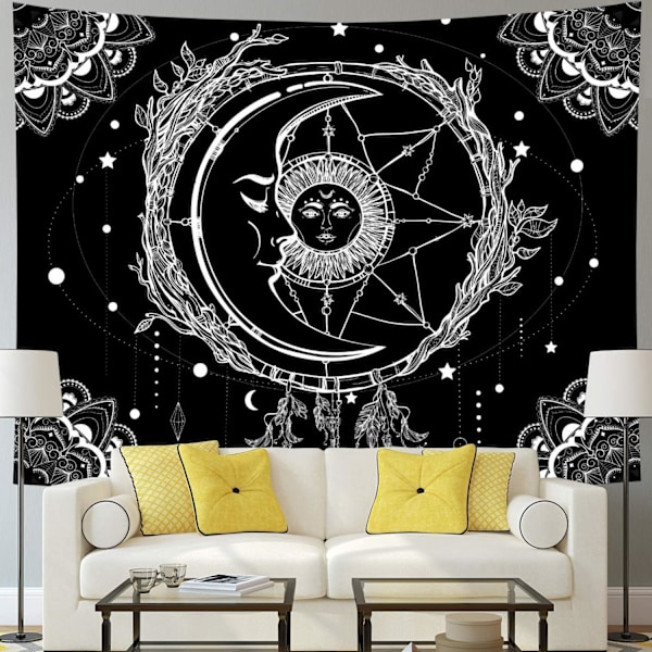 Sol og Måne Gobelin Tarot Gobelin Svart og Hvit Himmelsk-X71-