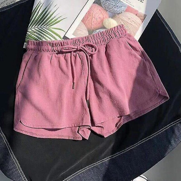 Kvinnor sommar Dragsko Elastiska midja Shorts Casual Sport Beach Baggy Hot Pants pink M