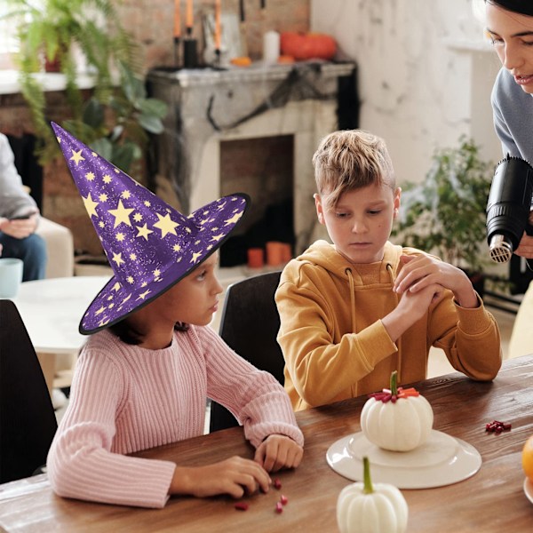 Trollmannskappe og hatt for barn med gyllent stjernemønster Halloween