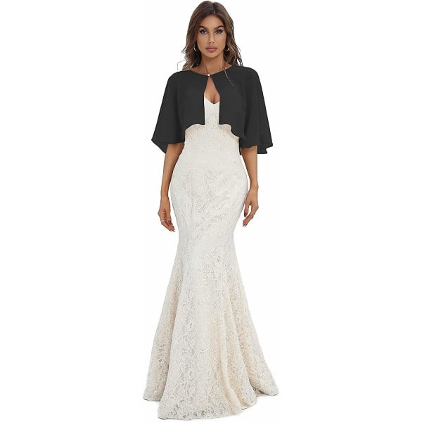 Kåber til Kvinder Chiffon Cape Sjal & Wraps til Aftenkjole Bryllup Kåber-X74-
