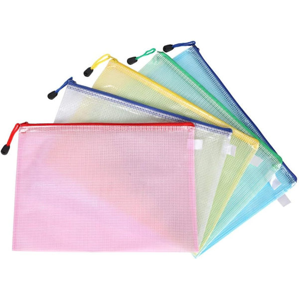 10 stk A5 Plastlommer, Zip-poser A5 Net Dokumentmappe til Filopbevaring, Skole