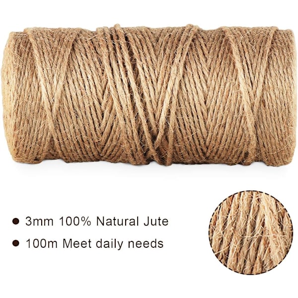 Havesnor med 100 træ klemmer 3,5 cm hobby snor jute snor