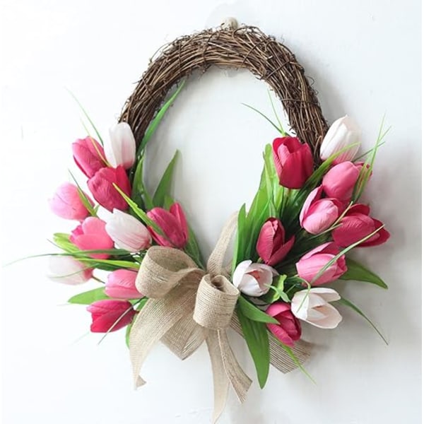 1 stk rosa simuleret blomsterkrans knopp tulipan krans plast