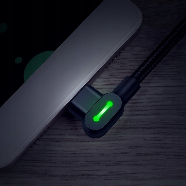 MCDODO 90° Kulmakäyttöinen Micro USB -latauskaapeli, nopea lataus, kaksisuuntainen, QC 3.0, 3 LED-valoa, 2 m